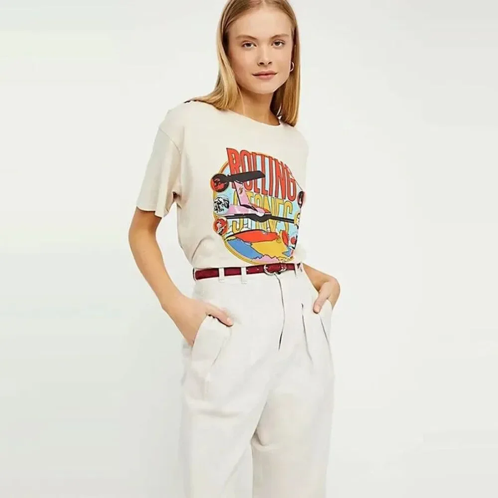 Daydreamer Free People Rolling Stones Around The World Tee T-Shirt Womens XS